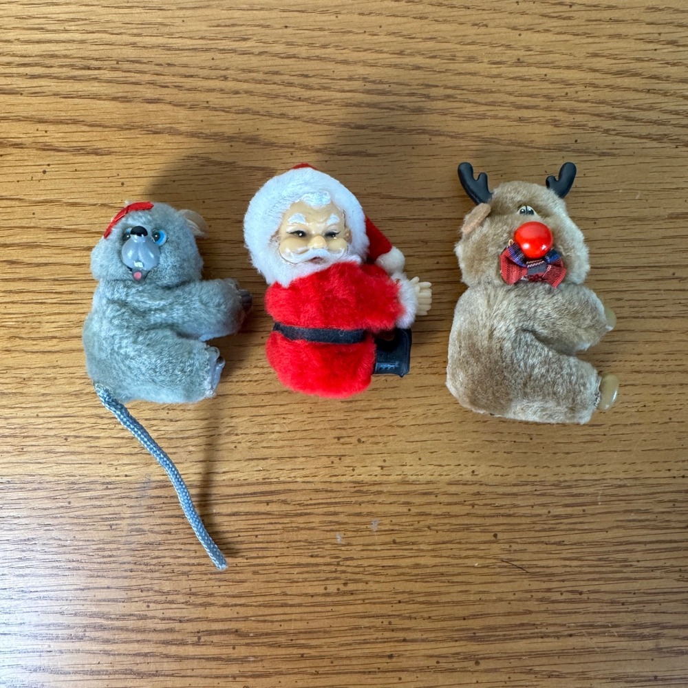 Russ‎ Vintage Christmas Ornaments Santa Reindeer Mouse Mini Plush Set